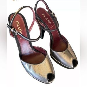 Prada Matlic Silver Heels Sz Womens 9.5
